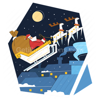 santa claus sleigh, santa, sleigh, deer, night, christmas